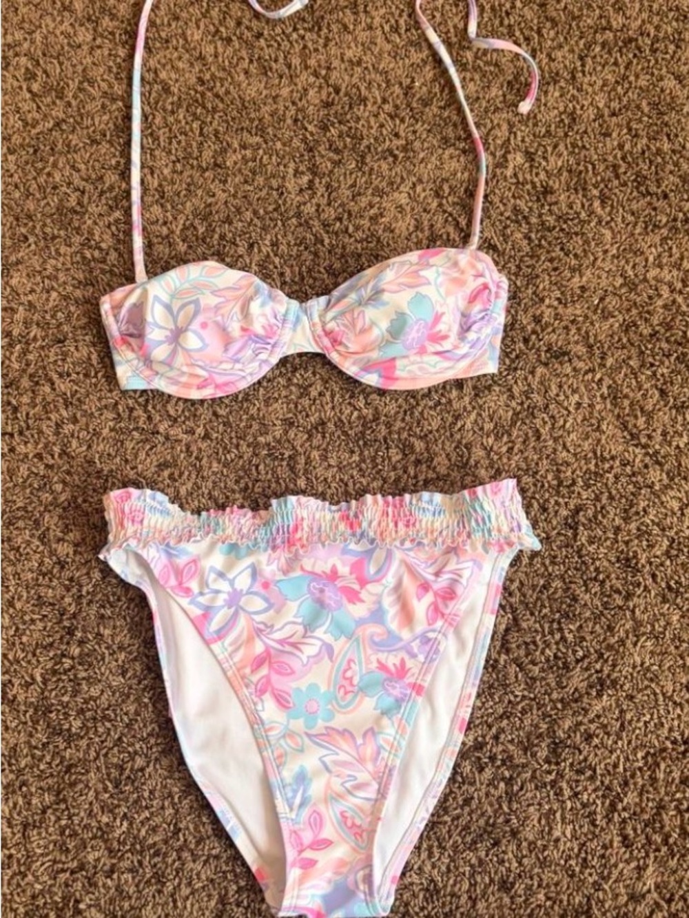 Ninety Pastel Floral Ruffle Bikini Set in Pink, Blue & Lilac